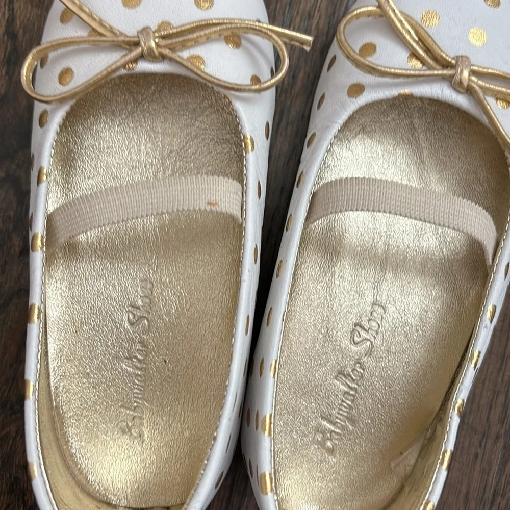 Babywalker Exclusive White Leather Ballerinas with Gold Polka Dots